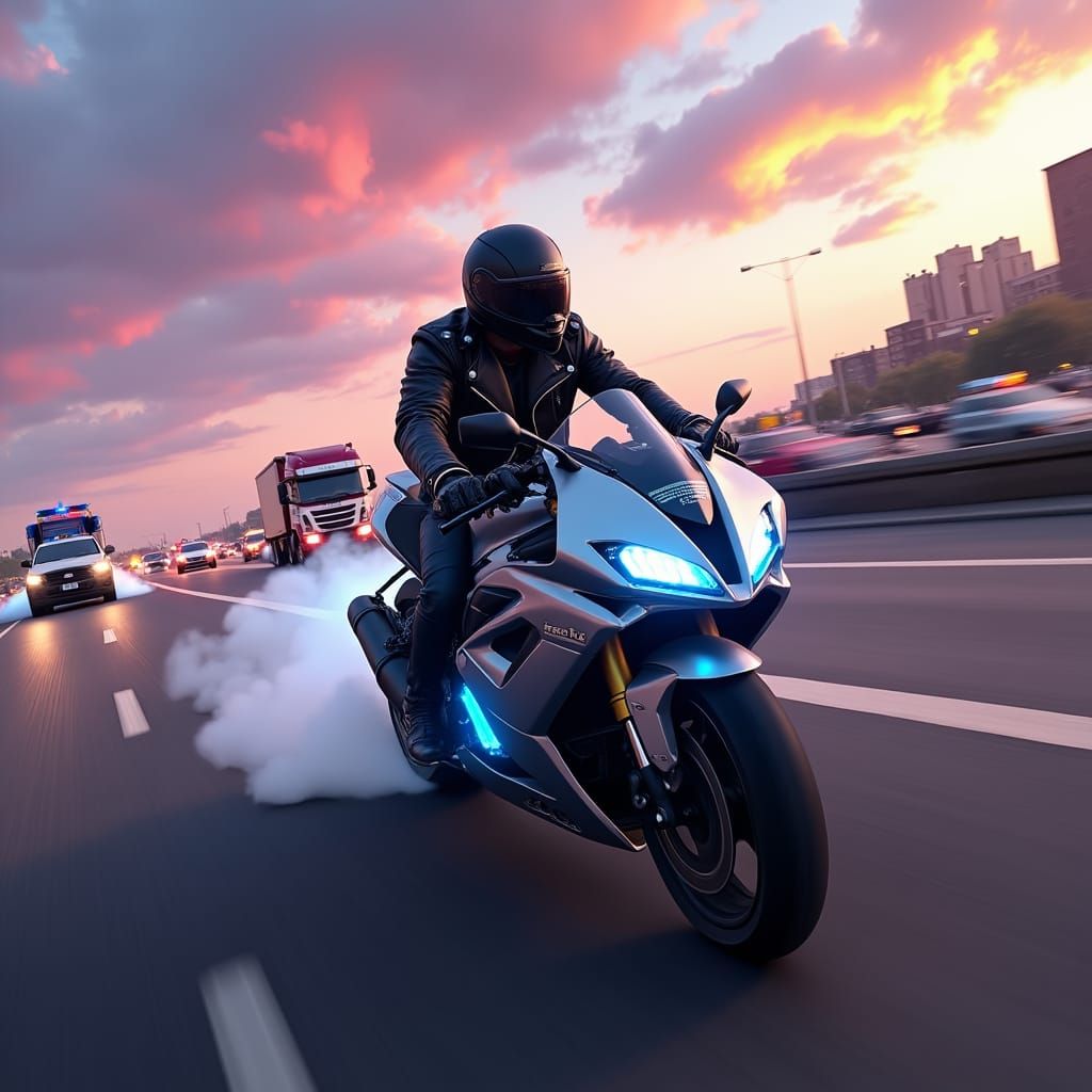 Motorcycle Rider on Freeway in Unreal Engine Style