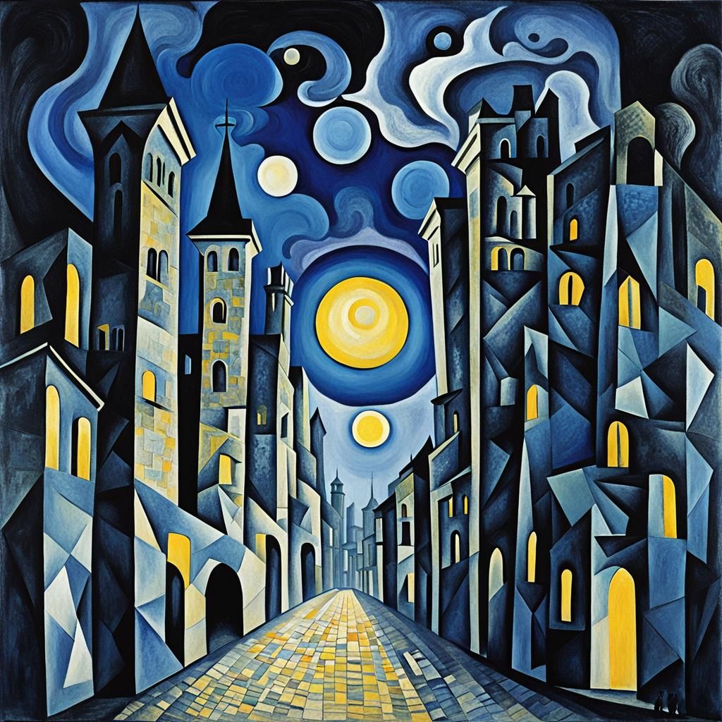 Mysterious City of Infinite Gates in Cubist Style