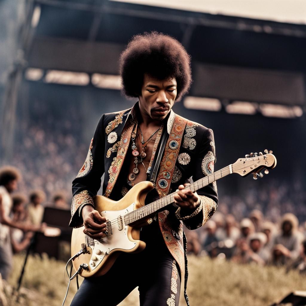 Jimi Hendrix Guitar Solo at Woodstock: Hyperrealistic