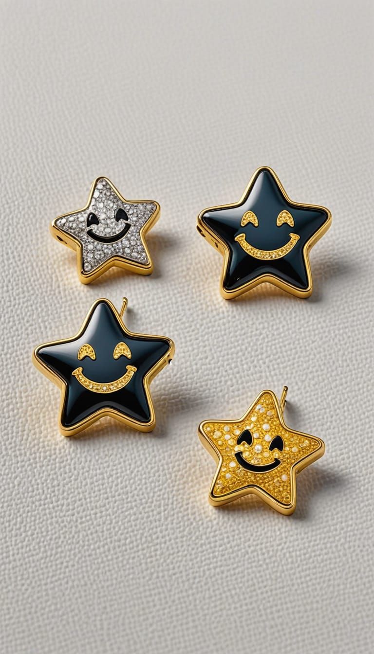 Luxury Moschino Star and Smiley Earrings in Pop Art Style