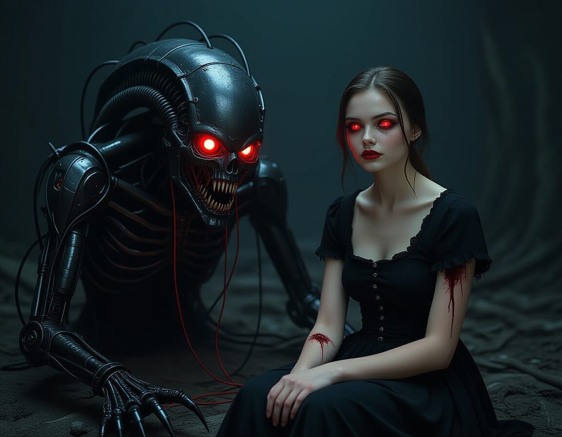 Biomechanical Horror in Gothic Sci-Fi Style