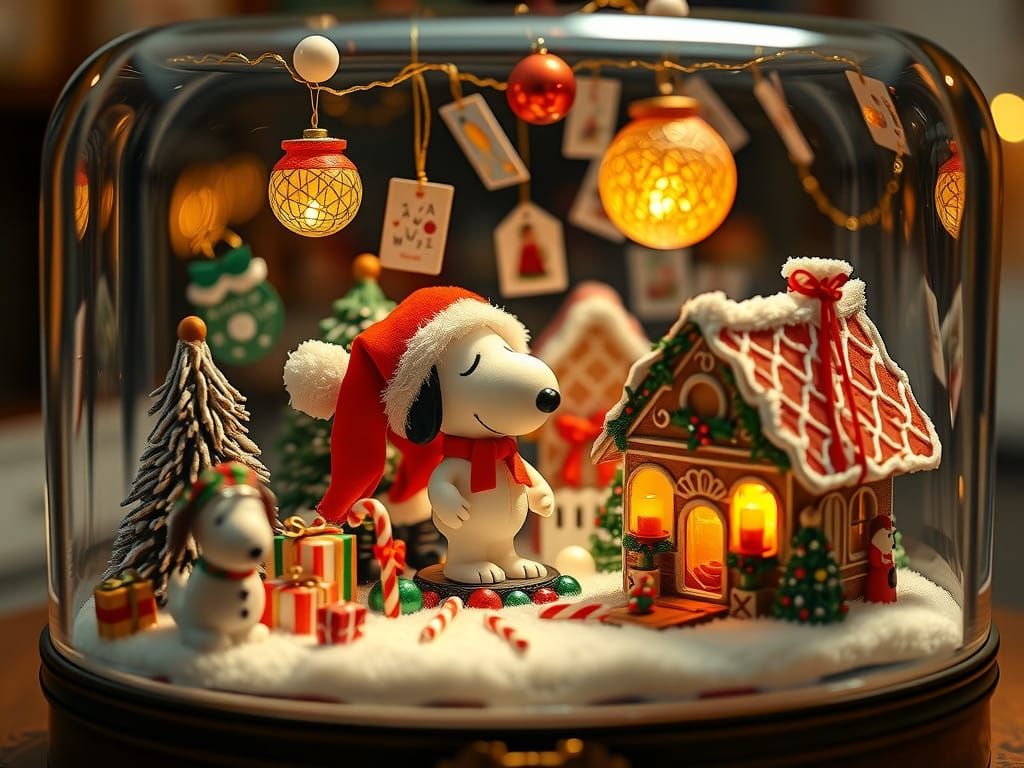 Whimsical Christmas Scene in a Glass Jewelry Box