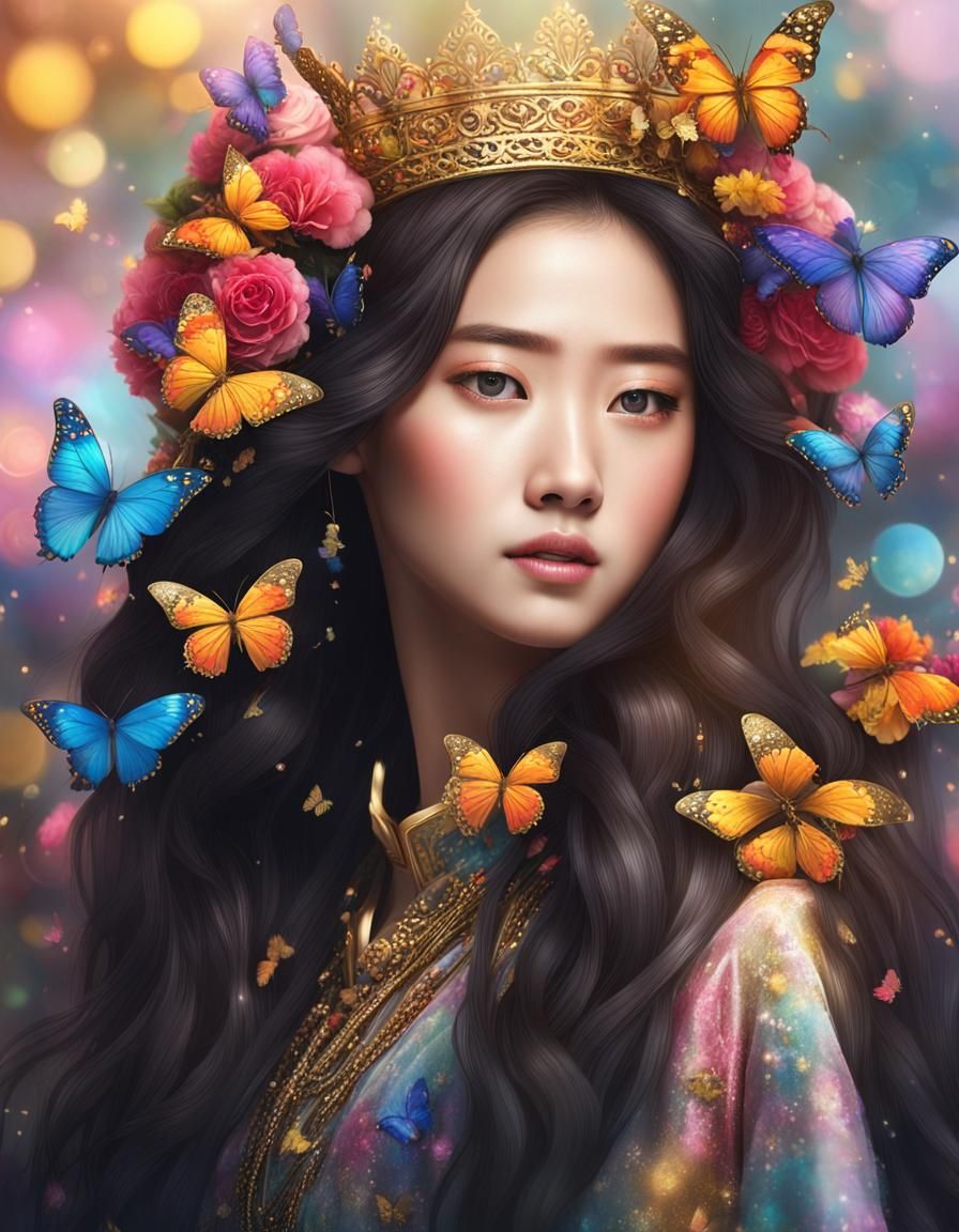 Ethereal Korean Woman with Floral Crown: Hyperrealistic Art