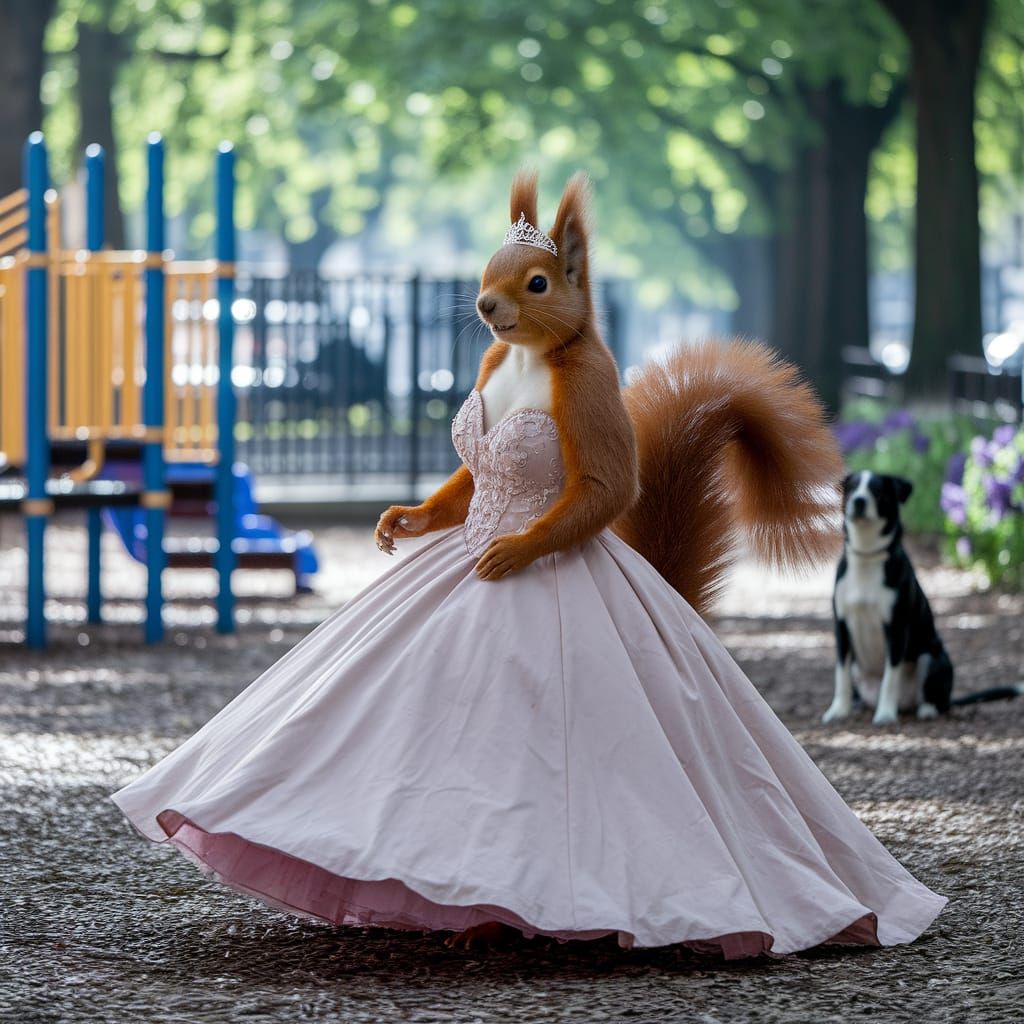 Enchanted Princess Squirrel in Whimsical Ball Gown
