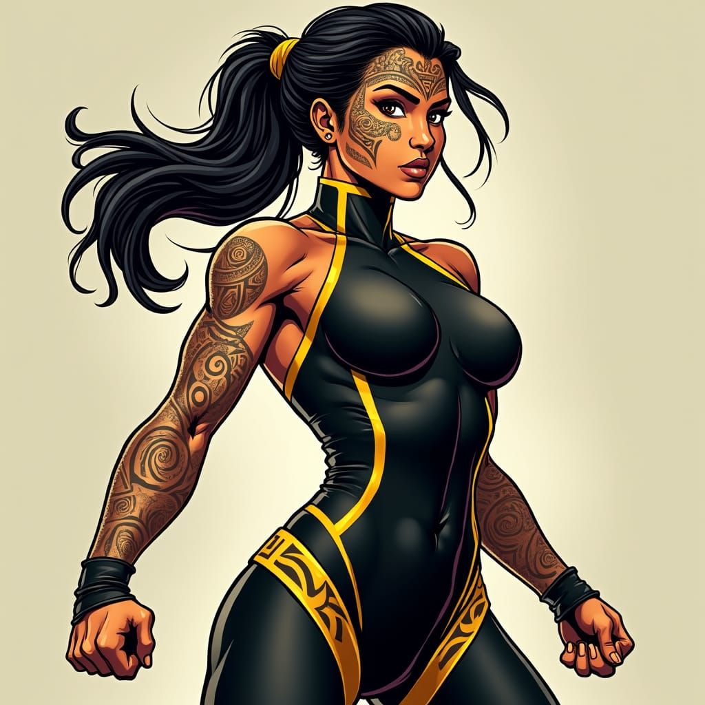 Maori Woman with Ta Moko in Comic Book Art