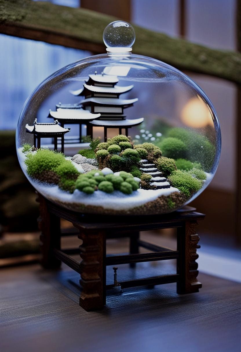 Miniature Japanese Garden Snow Globe Terrarium