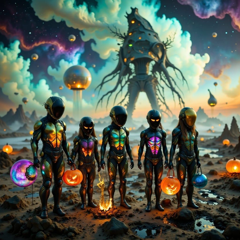 Futuristic Halloween Trick-or-Treating on Alien Planet
