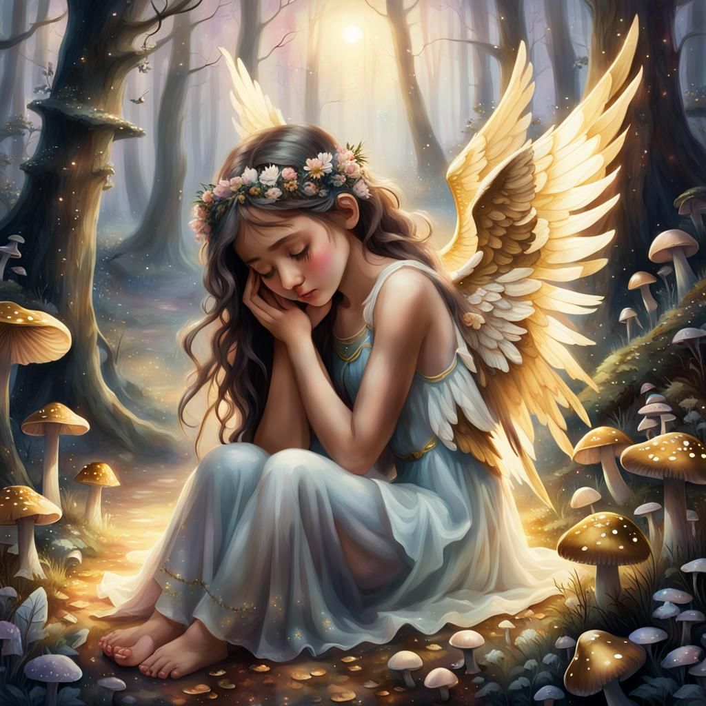 Angelic Guardian in Dreamy Forest, Watercolor Style