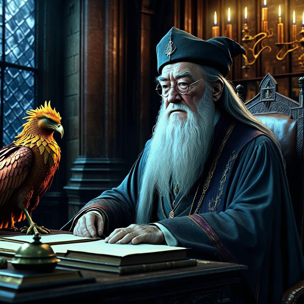 Dumbledore and Phoenix in Hogwarts Office