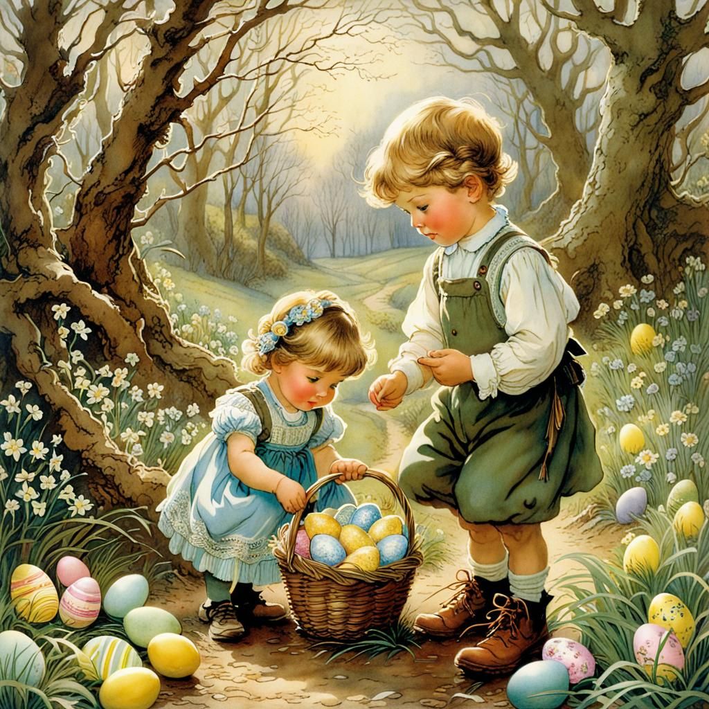 Brother and Sister's Easter Egg Hunt