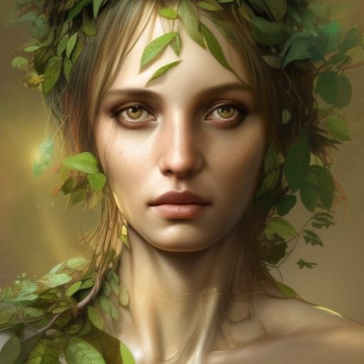 Wood Nymph Portrait in Hyperdetailed Style