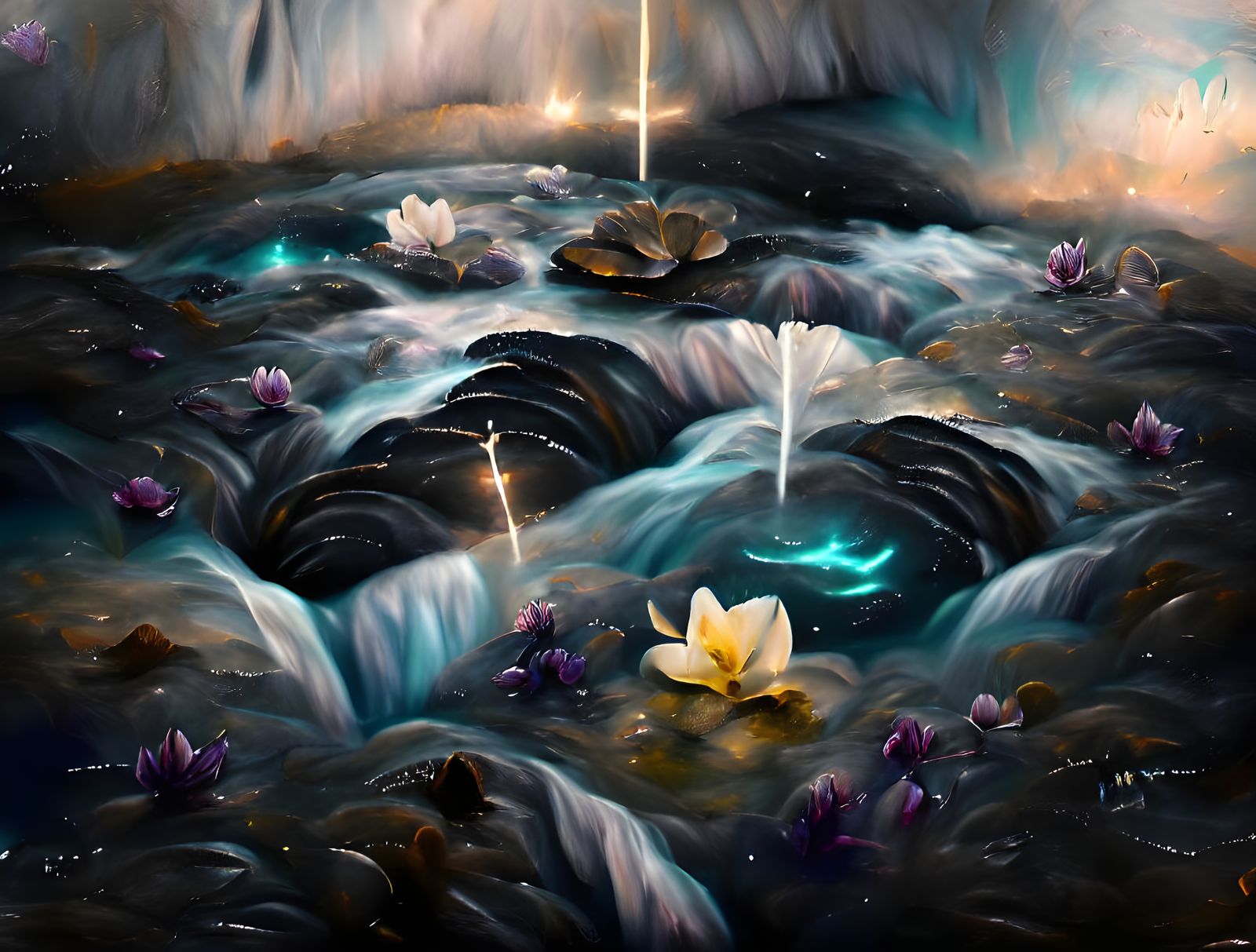 Glowing Lotus Flower Above Mountain Spring