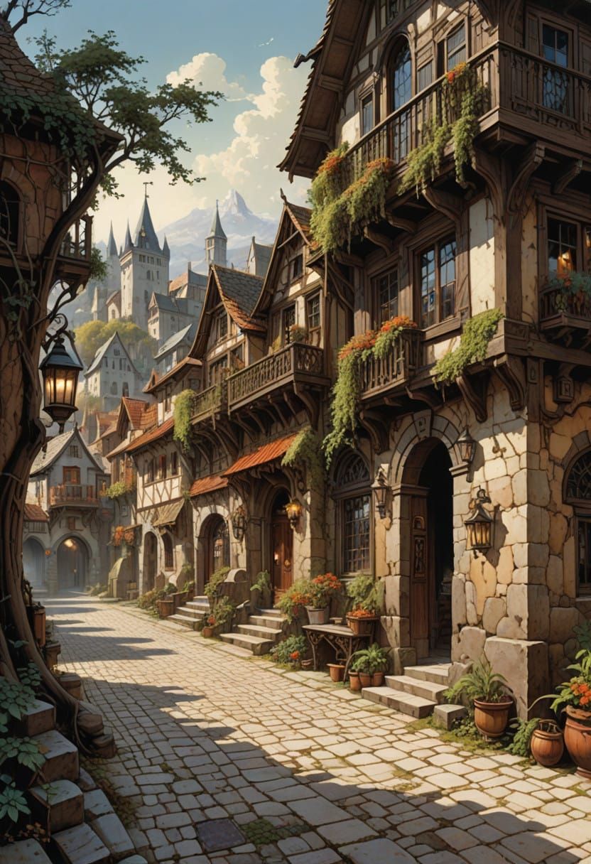 Whimsical Lake-Town Dreamscape in Vibrant Color