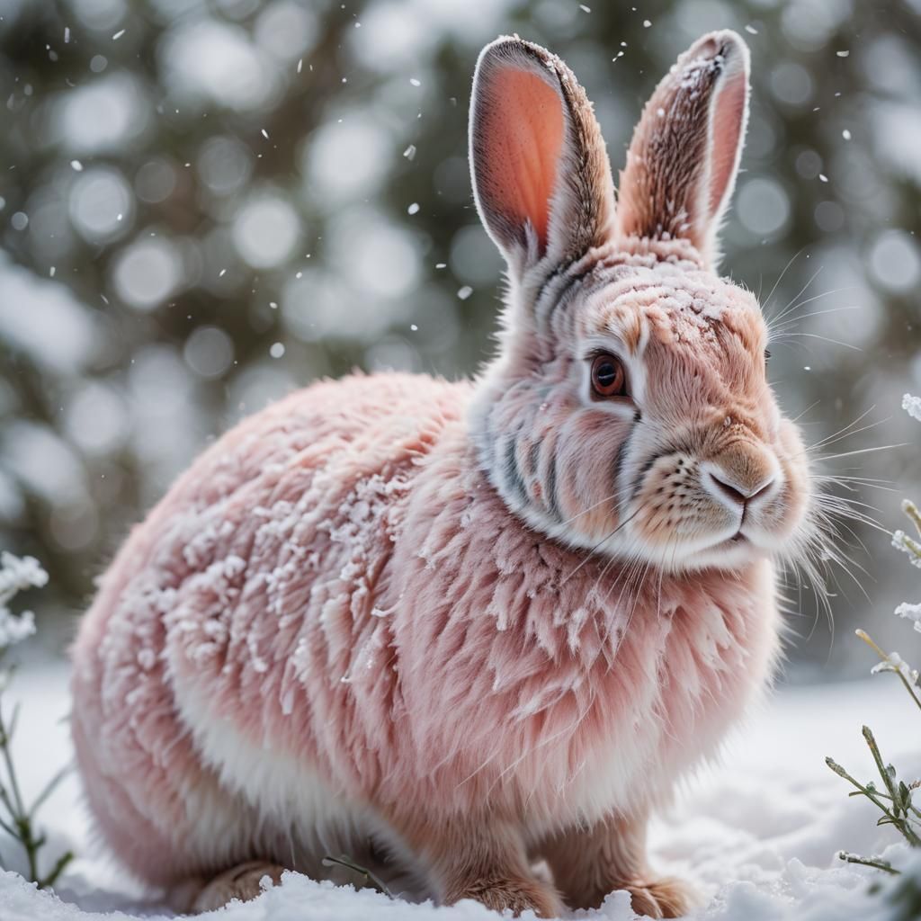 Pink Rabbit in a Winter Wonderland