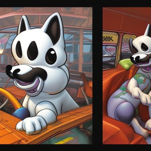 Cartoon Dogs Demolition Derby in Comic Book Style