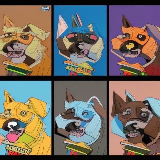 Cartoon Dogs Demolition Derby in Comic Book Art Style