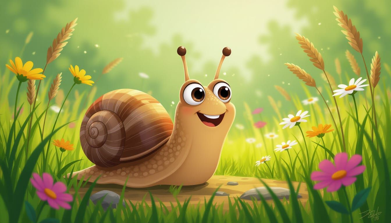 Cartoon Snail's Wildflower Adventure