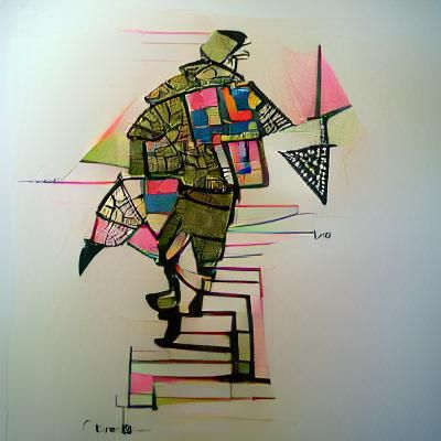 Soldier's Homecoming: Geometric Ink Drawing