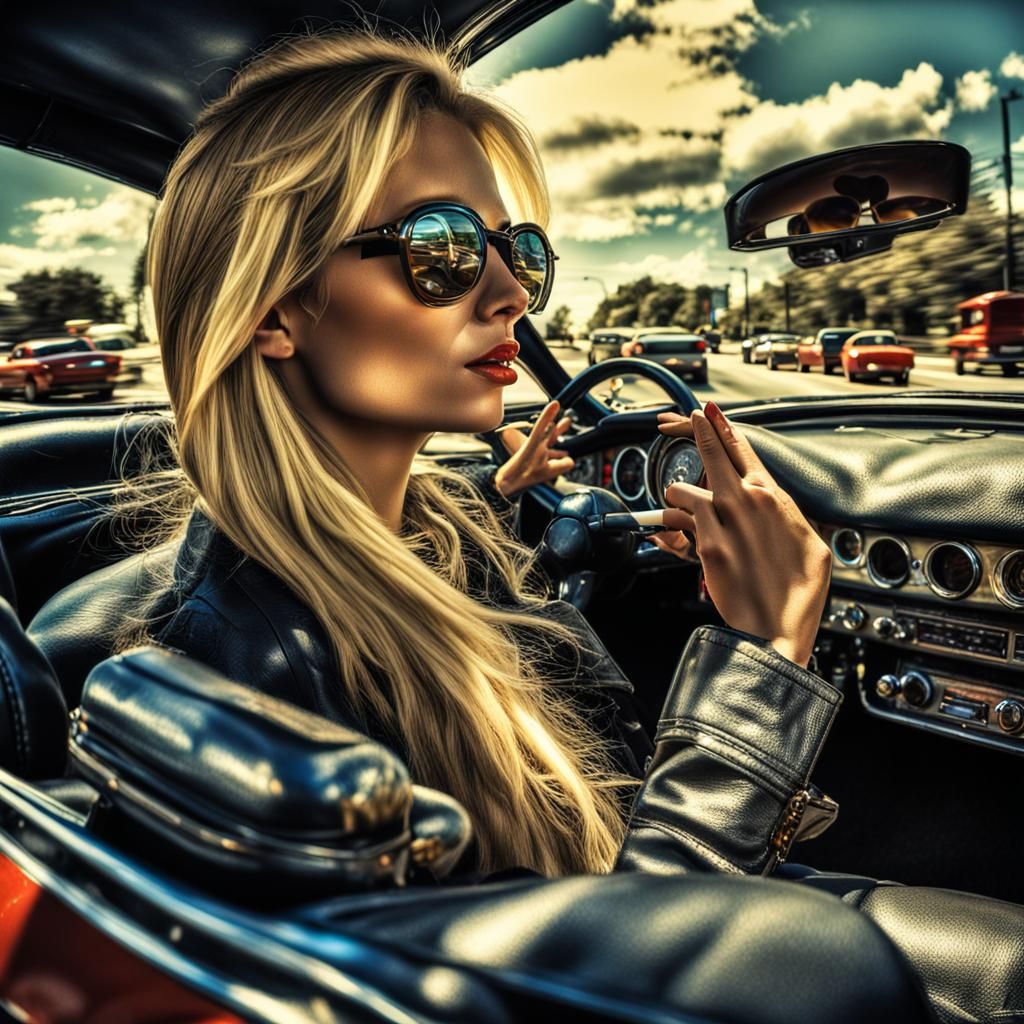 Blonde in Corvette: Hyperrealistic, Hyper Maximalist