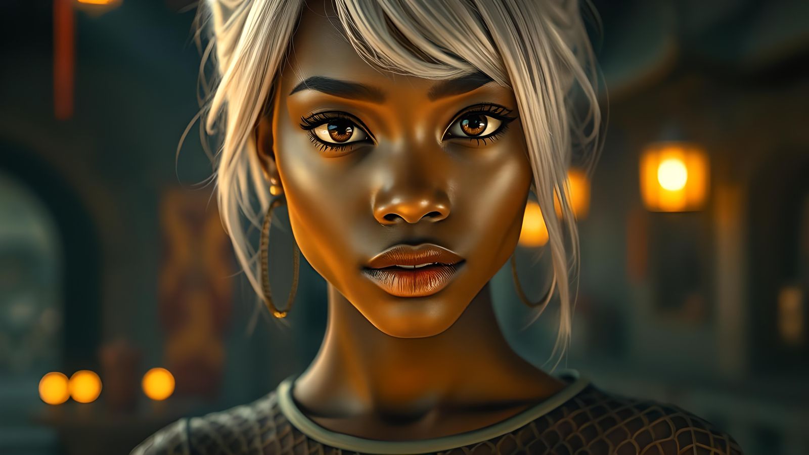 Beautiful Ebony Woman with Platinum Hair in Palace