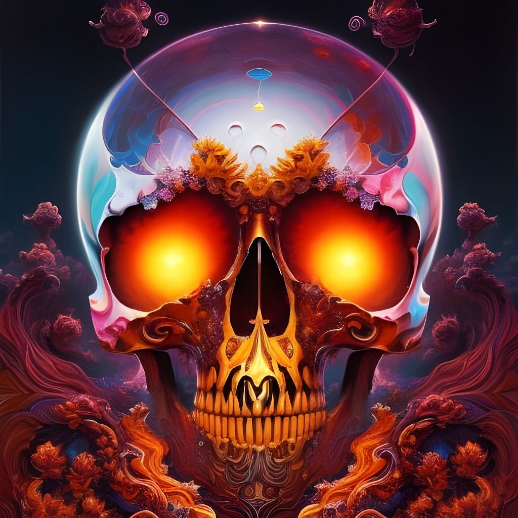 Honey Drip Skull: Detailed Ink and Fractal Painting