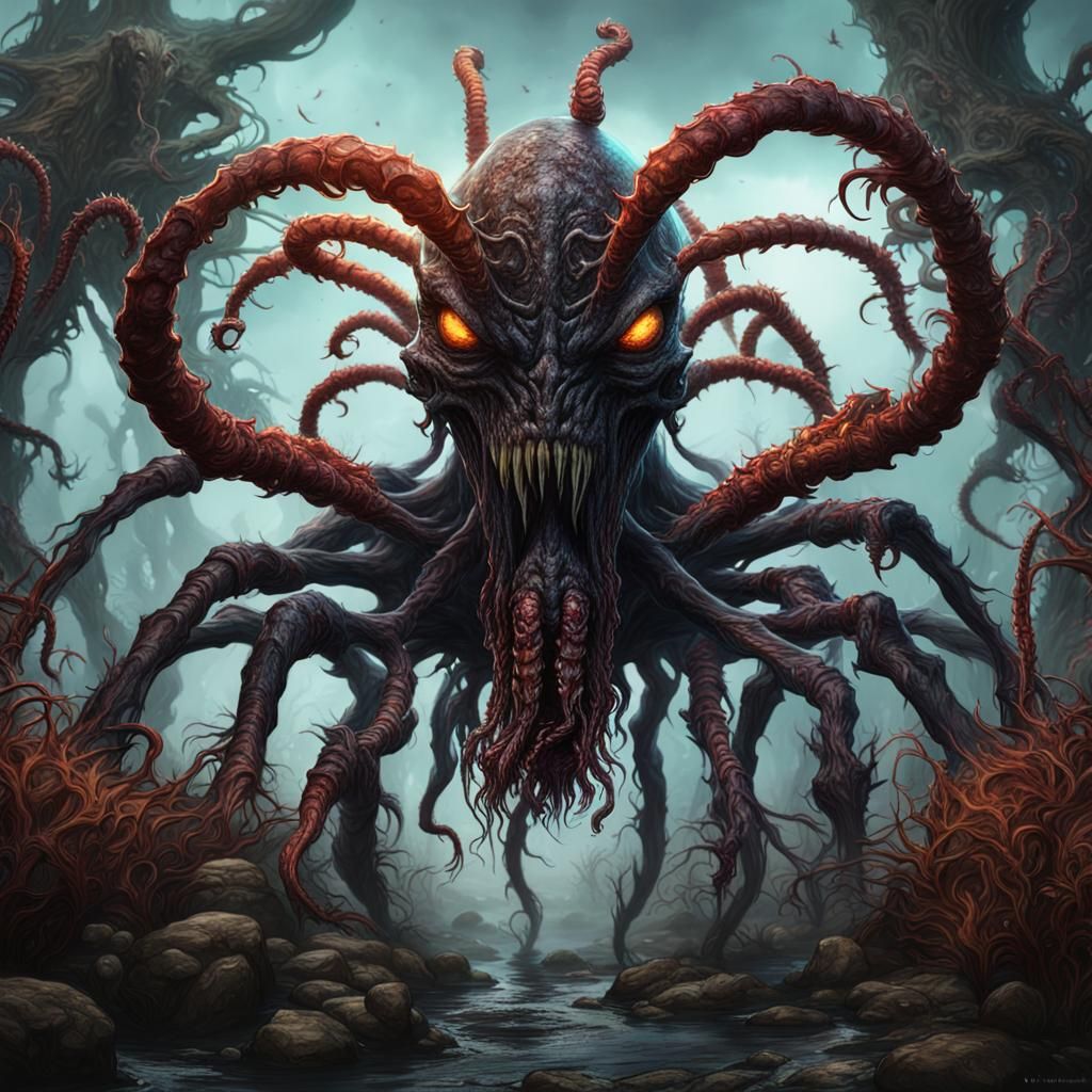 Demonic Alien Symbiote: A Detailed Digital Painting