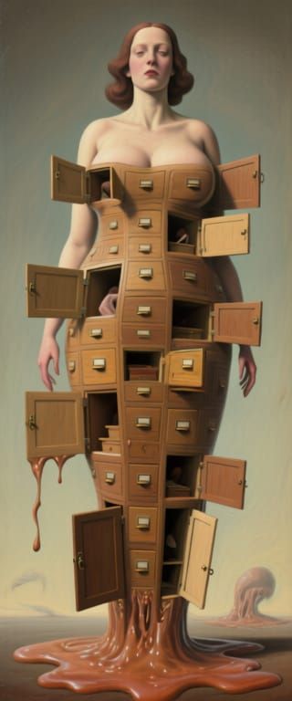Surreal Female Form with Open Drawers and Doors