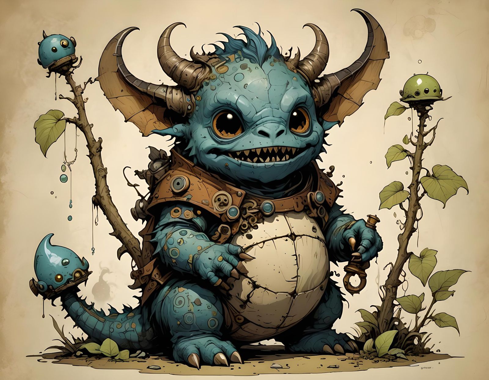 Detailed Illustration of a Cute Baby Monster
