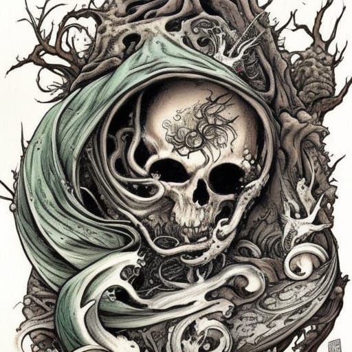 Magic Sea Cherry Blossom Trees in Gothic Fantasy Style