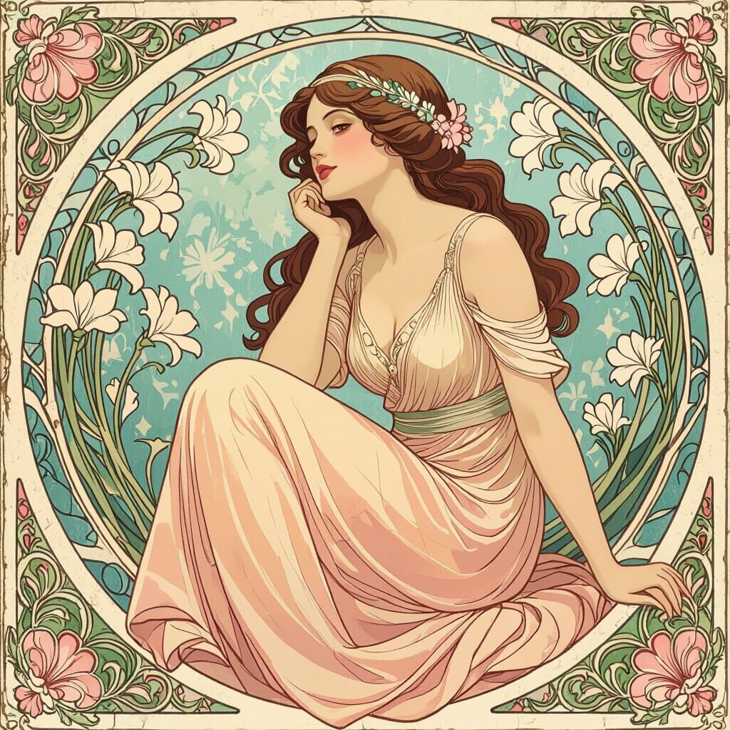 Radiant Woman in Floral Art Nouveau Style