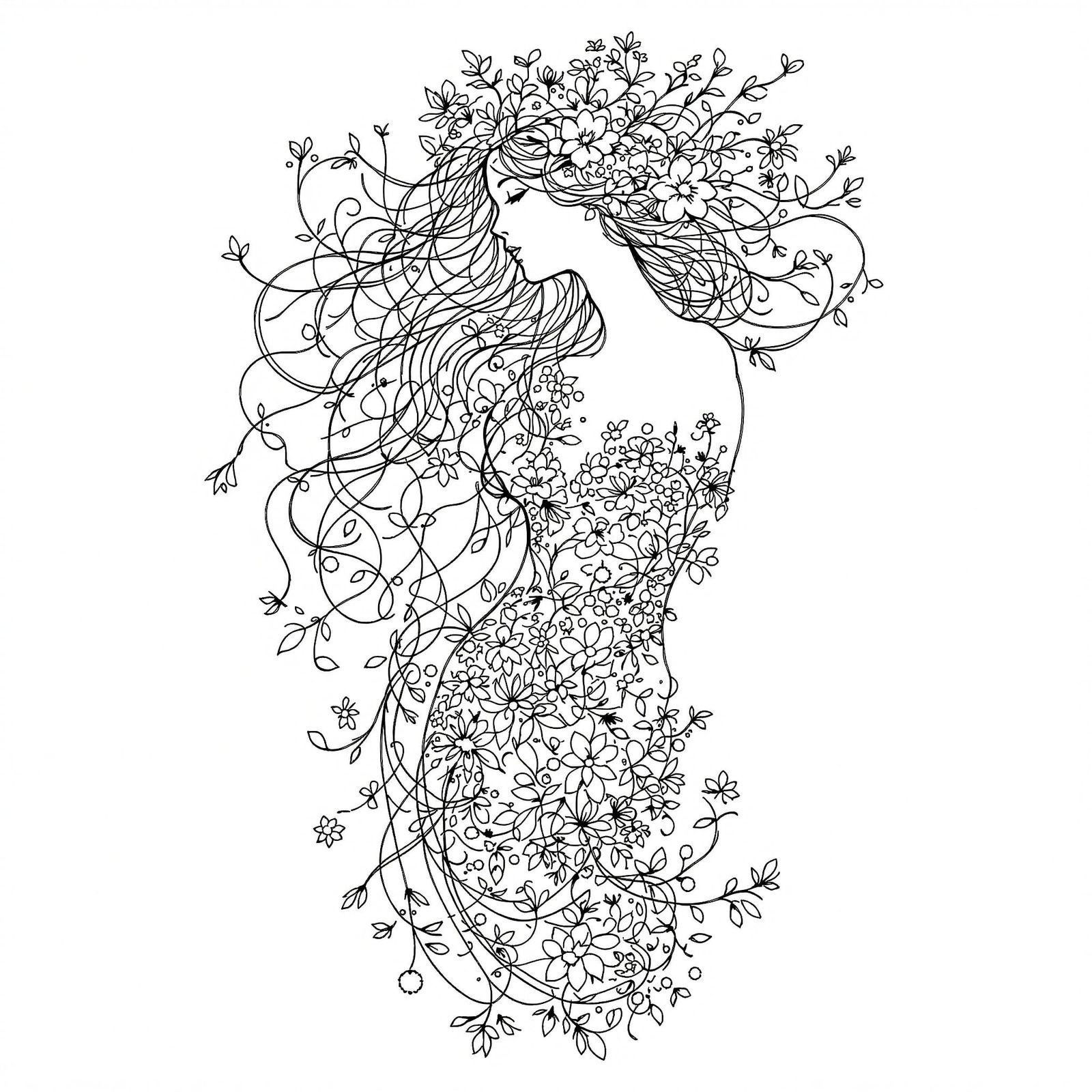 Art Nouveau Woman with Floral Hair