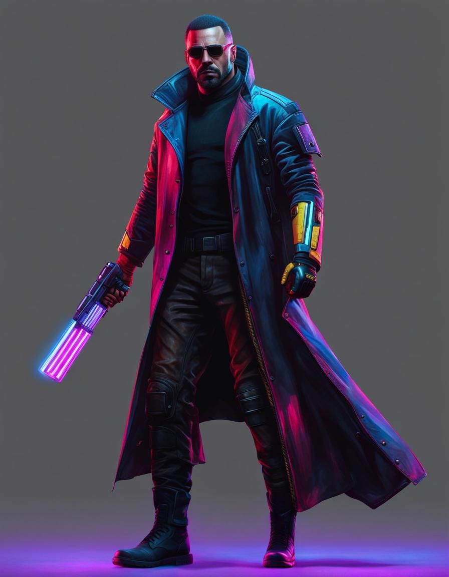 Cyberpunk Engineer in Neon Cityscape