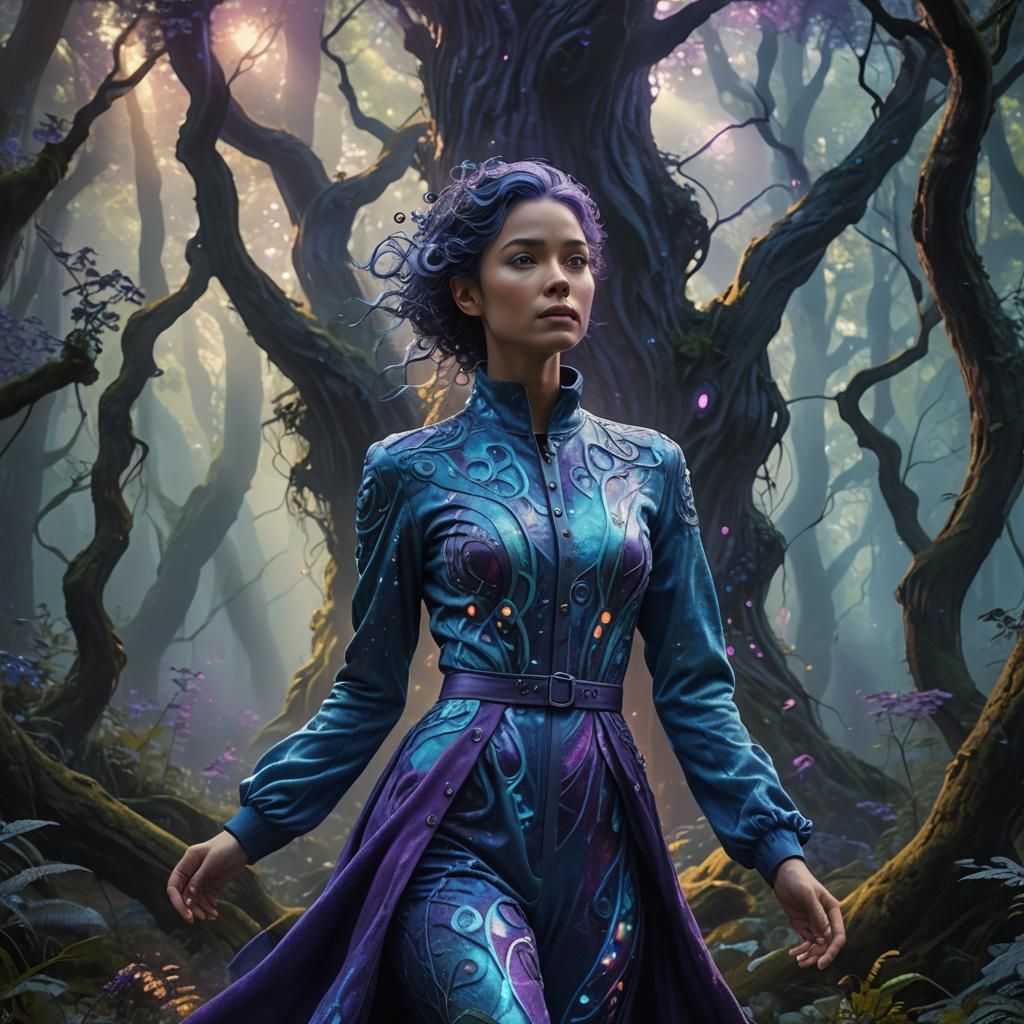 Mystical Forest Woman in Detailed Fantasy Outfit