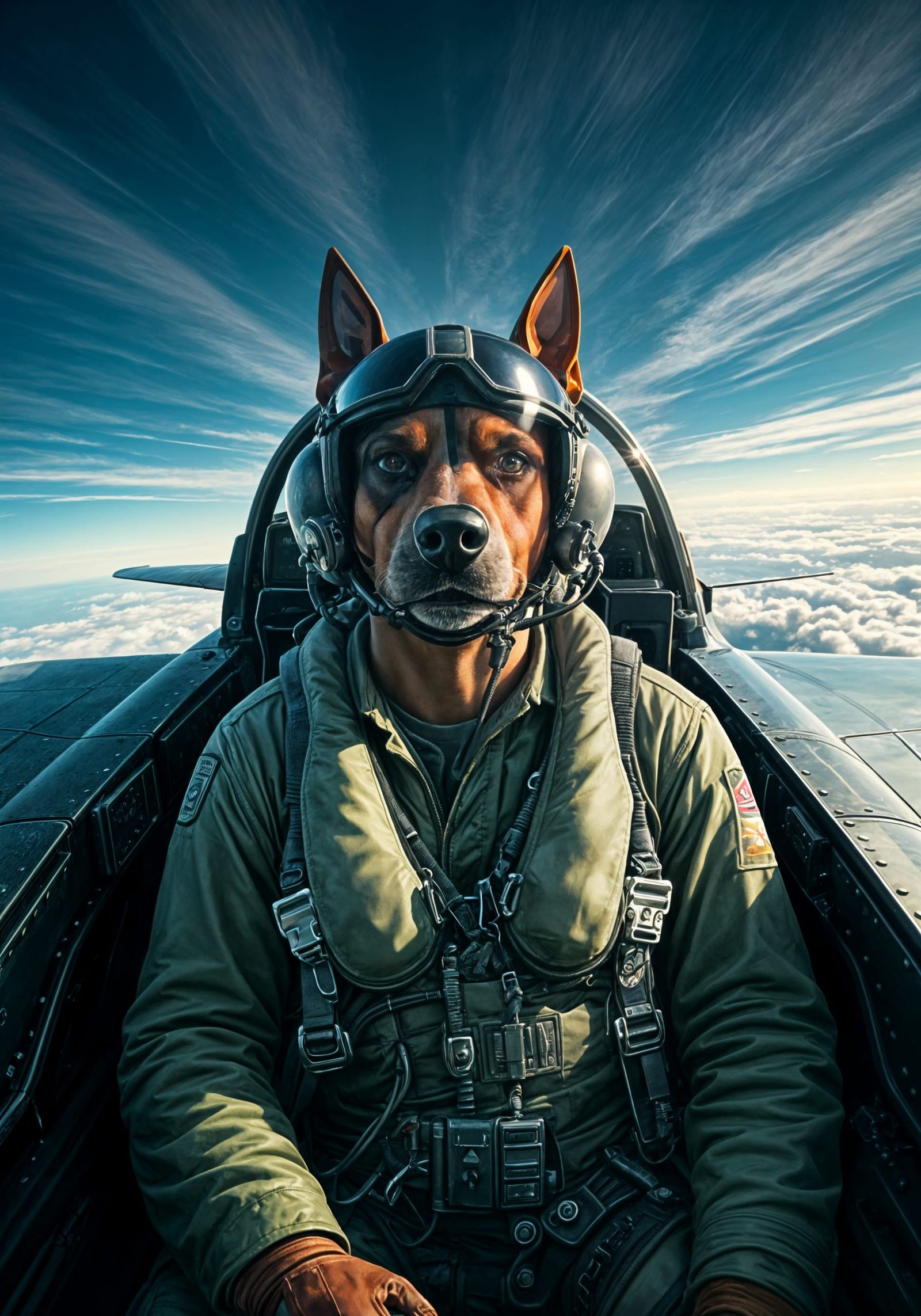 Canine Ace Soars to New Heights in Epic Fighter Jet Cockpit....