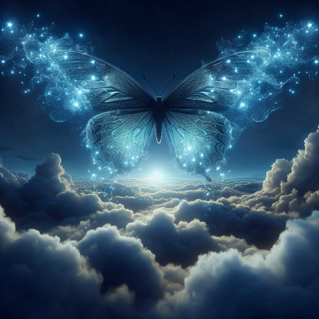 Magical Butterfly Soaring Under a Dark Night Sky