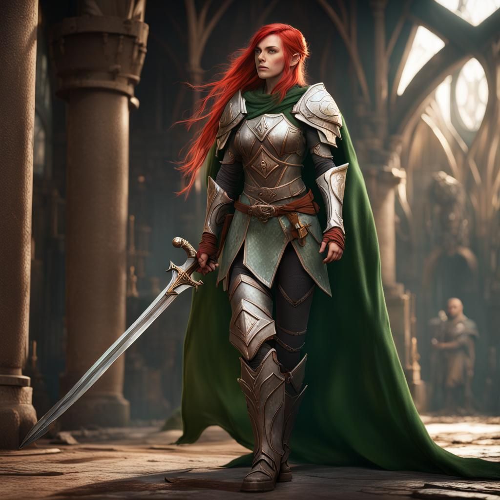 Red-Haired Elf Life Cleric in Heavy Armor