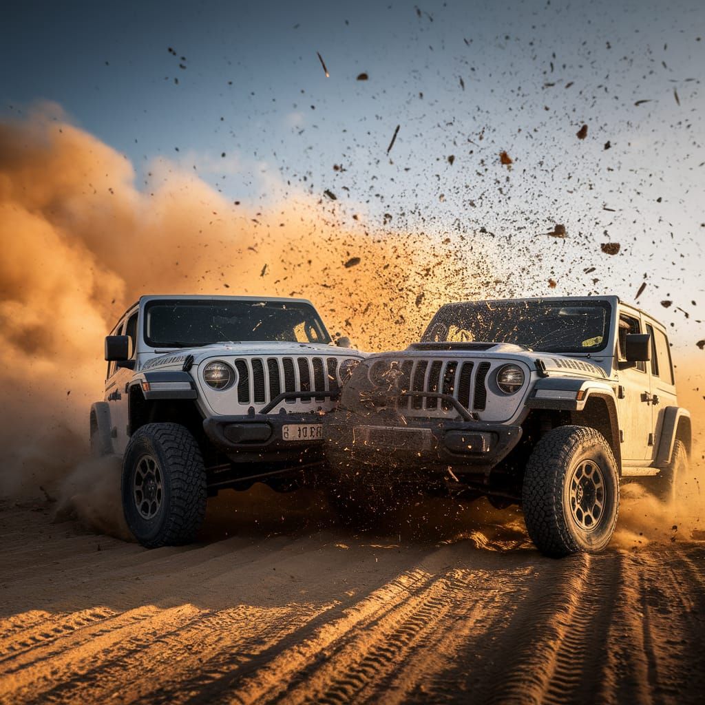 Violent Jeep Collision on Desert Trail at Sunset