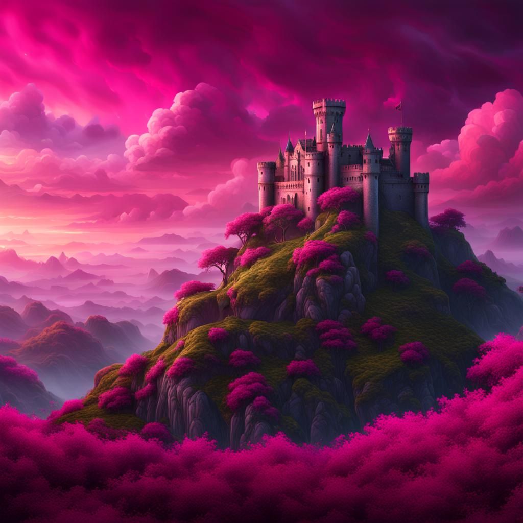 Galtymore Mountains with Ancient Castle: Fantasy Art