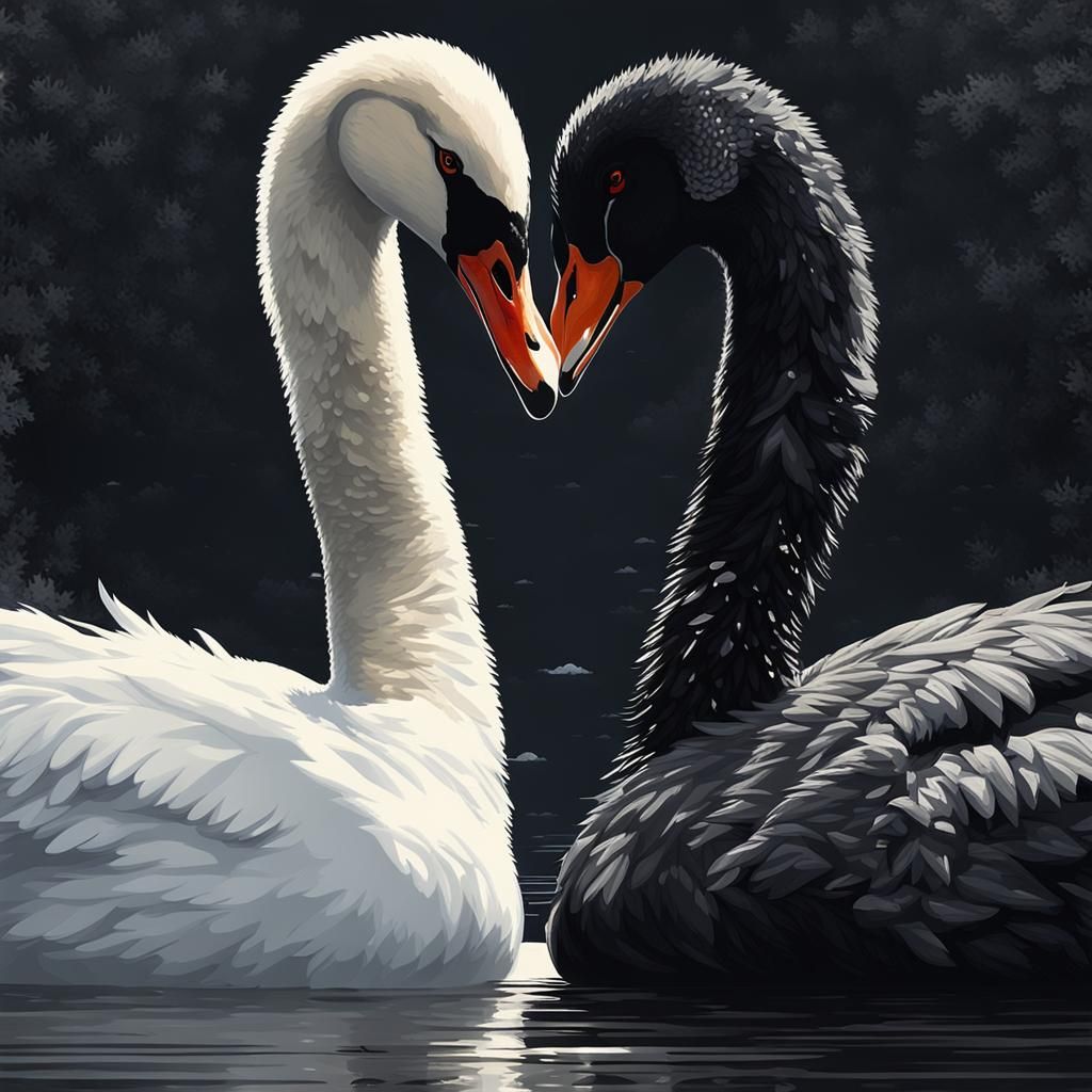 Black and White Swans Hugging in Sinister Style