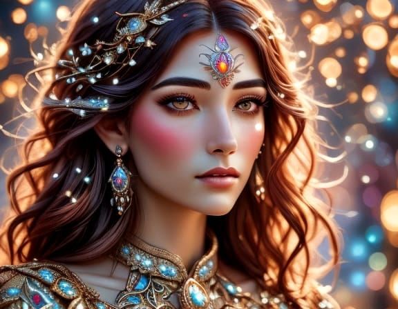 Bejeweled Fantasy Portrait with Vibrant Colors