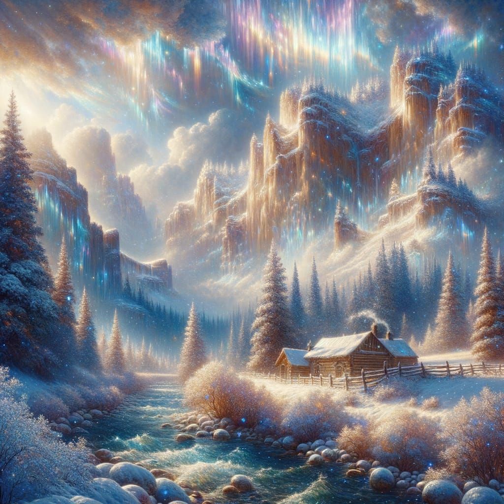 Shimmering Snowfall in Spearfish Canyon, 19th Century Romant...