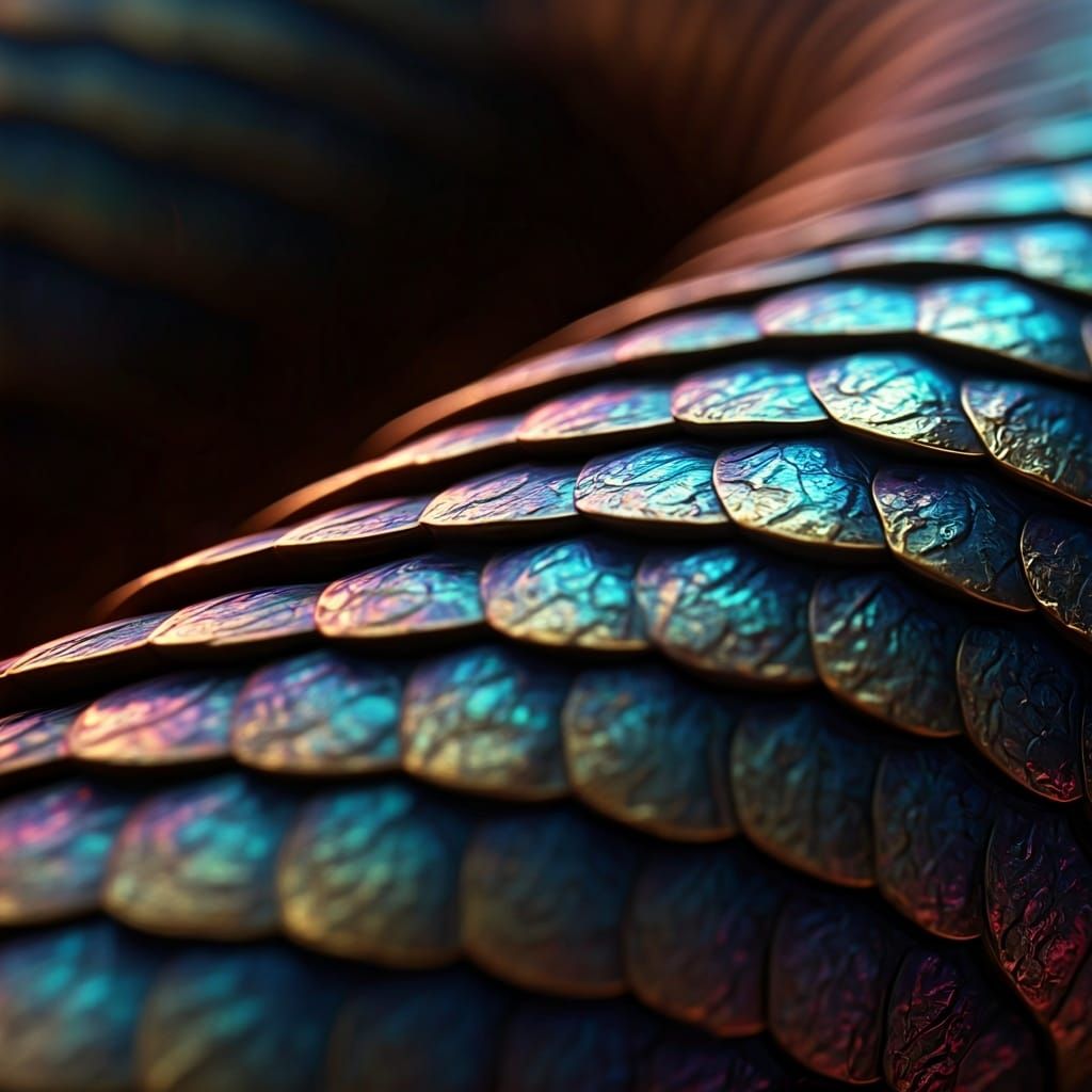 Iridescent Gorgon Scales Reflecting Cosmic Nebula