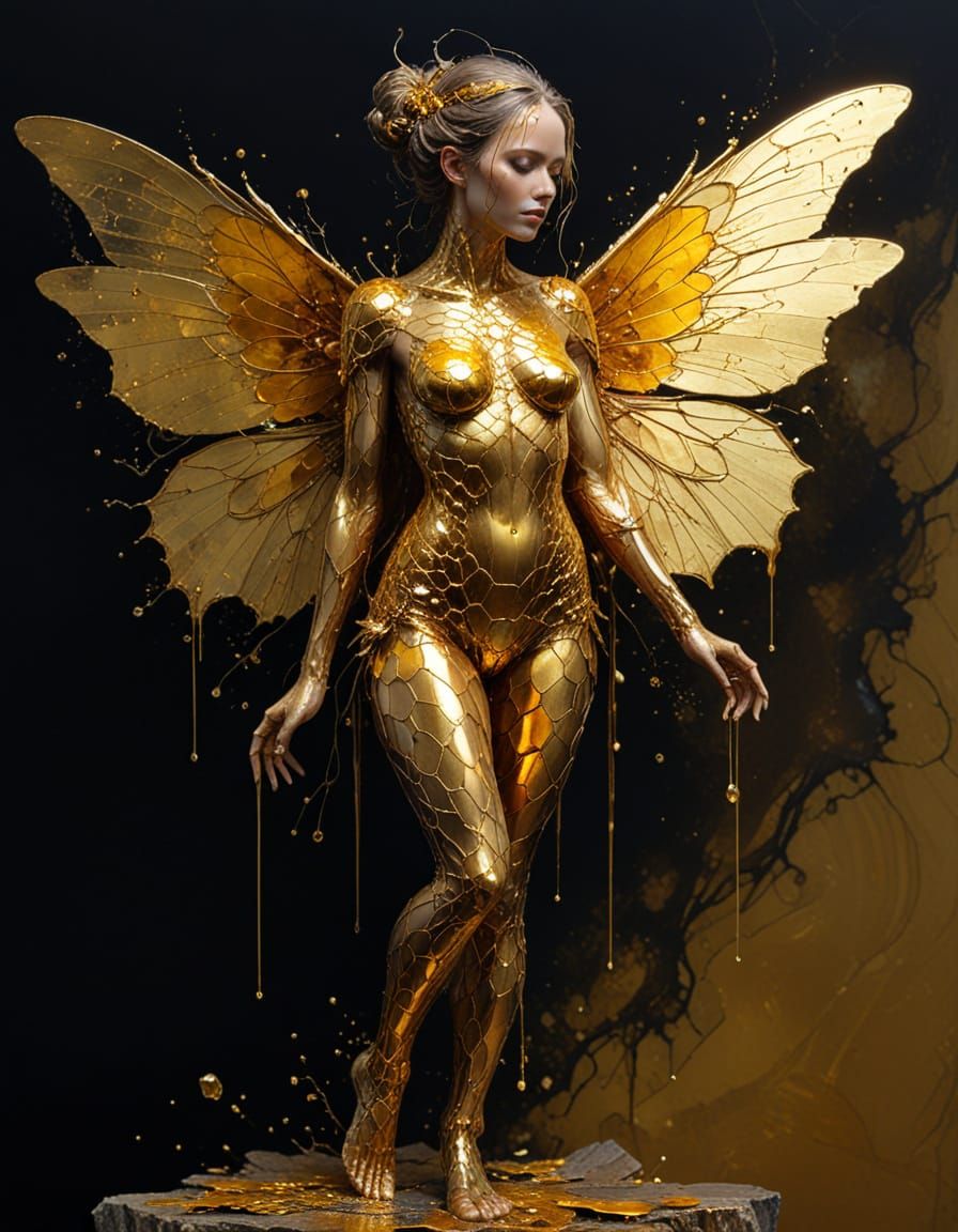 Golden Honeycomb Woman with Wings