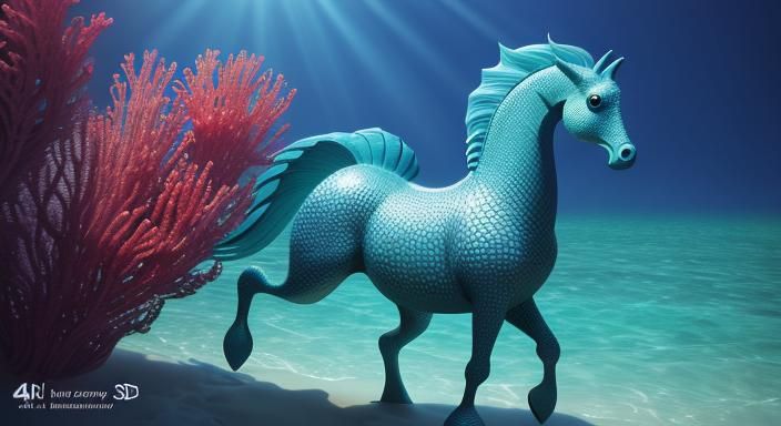 Radiant Seahorse in a Colorful Ocean: 3D Digital Art