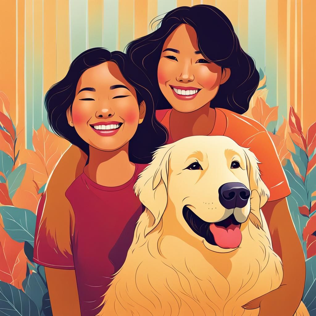 Woman and Golden Retriever: Minimalist Digital Painting