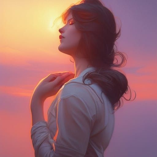 Sunset Portrait in Hyperdetailed Art Style