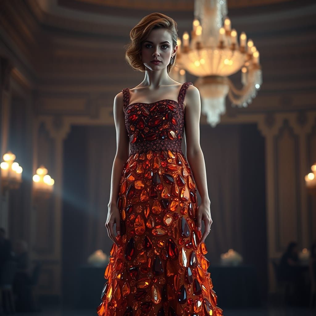 Crystal Dress in Ballroom, Cinematic Lighting