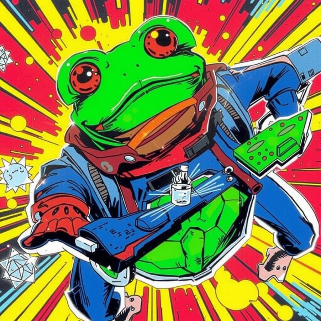 Frog Skydiving: Vivid Comic Book Illustration