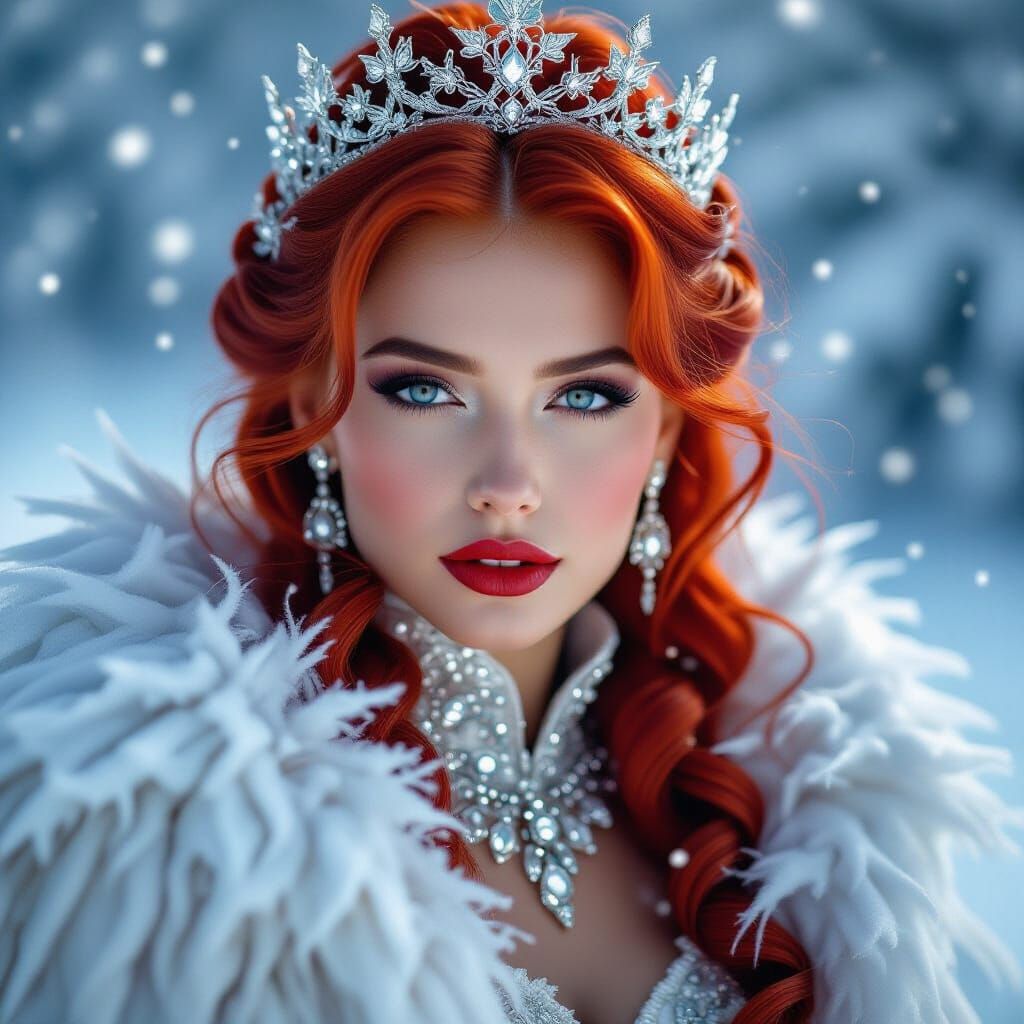 Snow Queen with Red Hair and Glamour