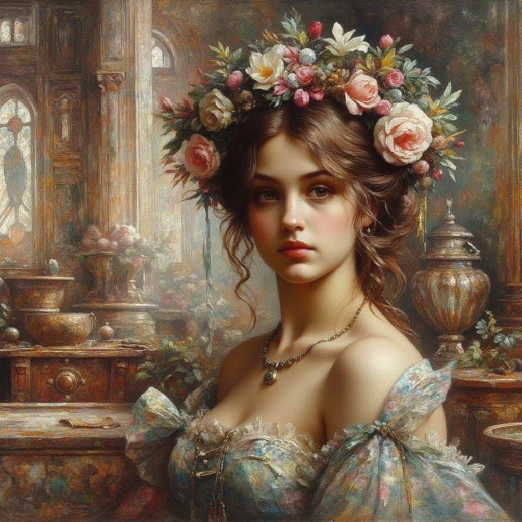 Maiden with Golden Leaf Dust and Oil Paint Effects